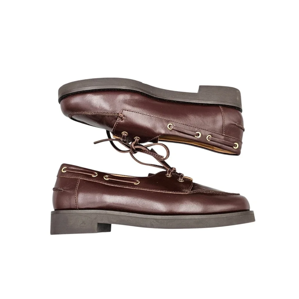 Sezane Women's Size 38/ 7 US NWOB Brown Leather Lace Up Boat Shoes Oxfords